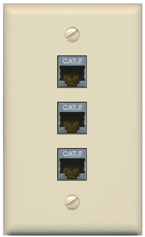 RiteAV 3 Port Cat7 Shielded Ethernet Wall Plate - Flat Style [Ivory/Ivory]