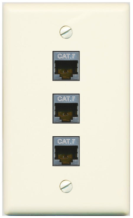 RiteAV 3 Port Cat7 Shielded Ethernet Wall Plate - Flat Style [Light-Almond]