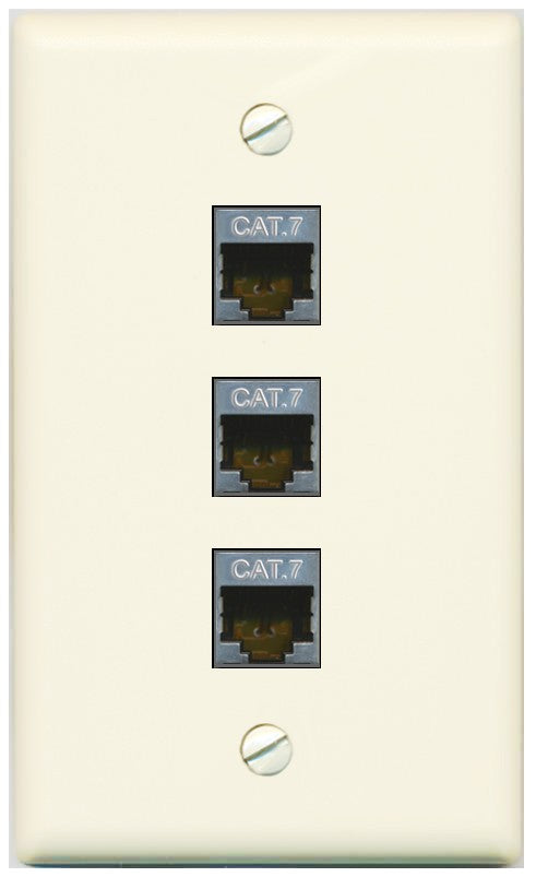 RiteAV 3 Port Cat7 Shielded Ethernet Wall Plate - Flat Style [Light-Almond]