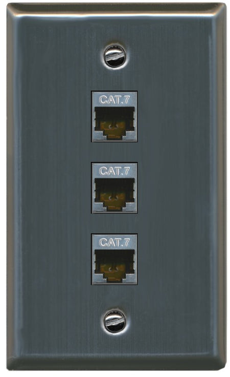 RiteAV 3 Port Cat7 Shielded Ethernet Wall Plate - Flat Style [Stainless Steel]