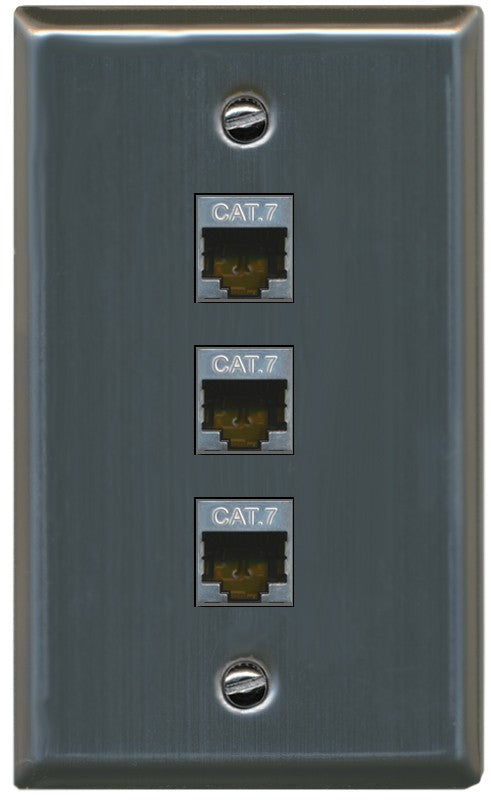 RiteAV 3 Port Cat7 Shielded Ethernet Wall Plate - Flat Style [Stainless Steel]