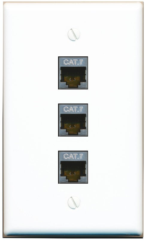 RiteAV 3 Port Cat7 Shielded Ethernet Wall Plate - Flat Style [White]