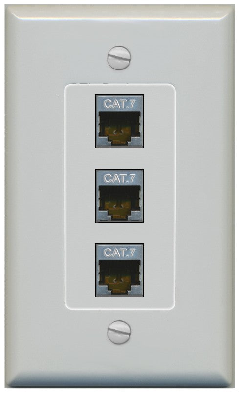 RiteAV 3 Port Cat7 Shielded Ethernet Wall Plate - 1 Gang Decorative [Gray/Gray]