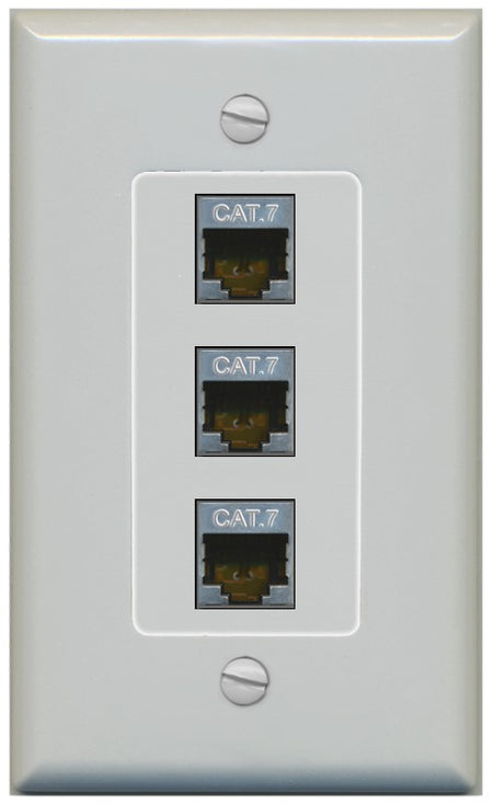 RiteAV 3 Port Cat7 Shielded Ethernet Wall Plate - 1 Gang Decorative [Gray/Gray]