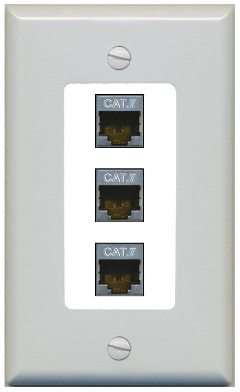 RiteAV 3 Port Cat7 Shielded Ethernet Wall Plate - 1 Gang Decorative [Gray/White]