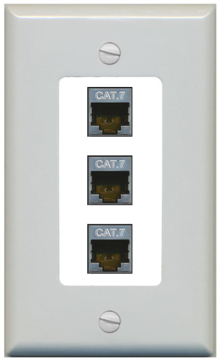 RiteAV 3 Port Cat7 Shielded Ethernet Wall Plate - 1 Gang Decorative [Gray/White]