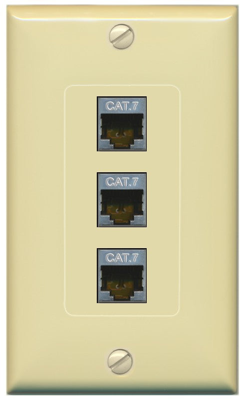 RiteAV 3 Port Cat7 Shielded Ethernet Wall Plate - 1 Gang Decorative [Ivory/Ivory]