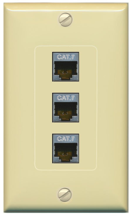 RiteAV 3 Port Cat7 Shielded Ethernet Wall Plate - 1 Gang Decorative [Ivory/Ivory]
