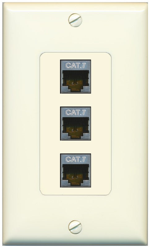 RiteAV 3 Port Cat7 Shielded Ethernet Wall Plate - 1 Gang Decorative [Light-Almond]