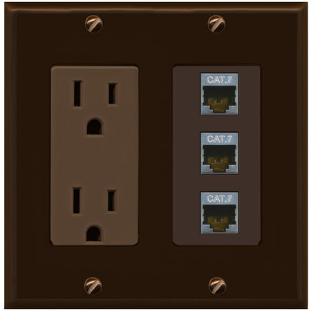 RiteAV 3 Port Cat7 Shielded Ethernet Wall Plate - Outlet [Brown/Brown]