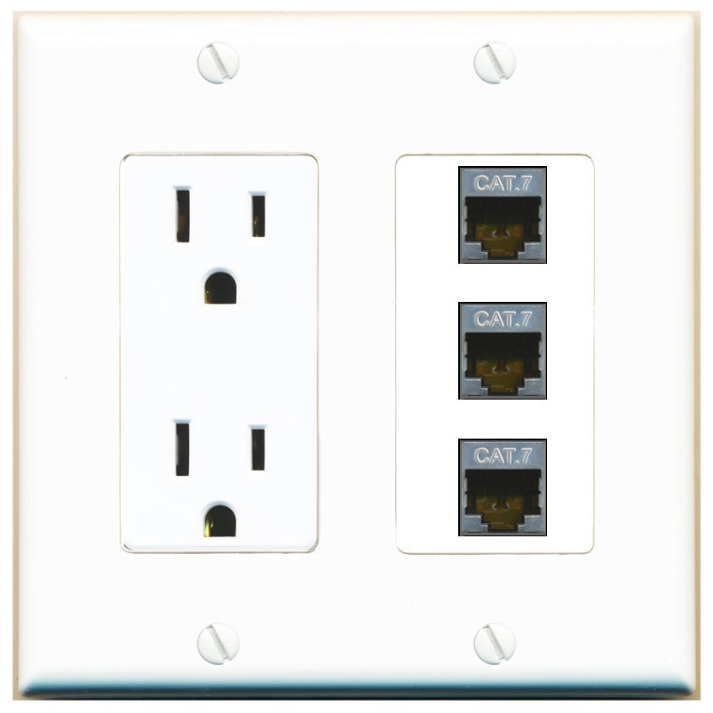 RiteAV 3 Port Cat7 Shielded Ethernet Wall Plate - Outlet [White]
