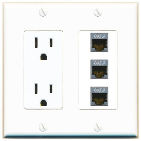 RiteAV 3 Port Cat7 Shielded Ethernet Wall Plate - Outlet [White]