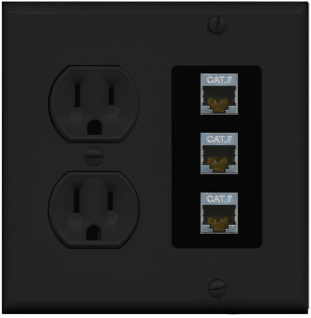 RiteAV 3 Port Cat7 Shielded Ethernet Wall Plate - Round Outlet [Black/Black]