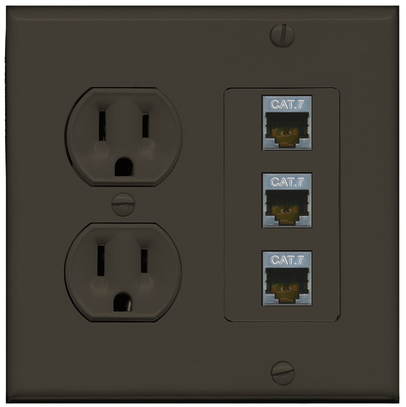 RiteAV 3 Port Cat7 Shielded Ethernet Wall Plate - Round Outlet [Brown/Brown]