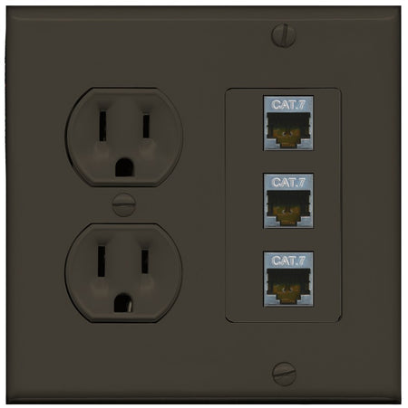 RiteAV 3 Port Cat7 Shielded Ethernet Wall Plate - Round Outlet [Brown/Brown]