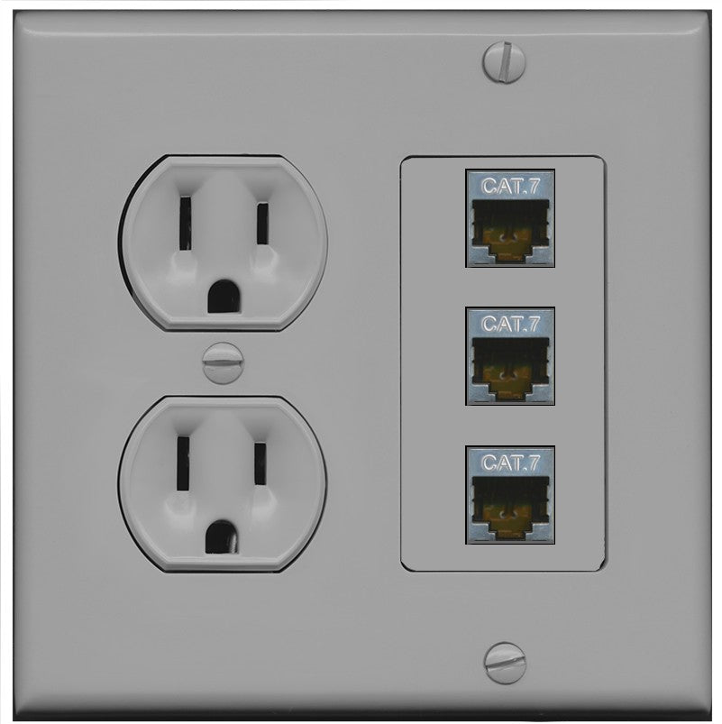 RiteAV 3 Port Cat7 Shielded Ethernet Wall Plate - Round Outlet [Gray/Gray]