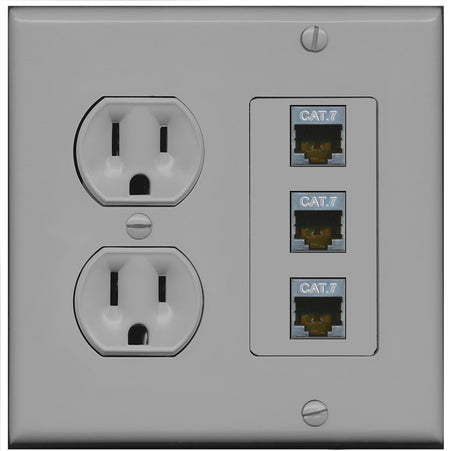 RiteAV 3 Port Cat7 Shielded Ethernet Wall Plate - Round Outlet [Gray/Gray]