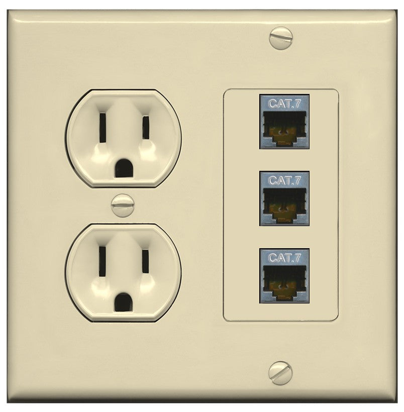 RiteAV 3 Port Cat7 Shielded Ethernet Wall Plate - Round Outlet [Ivory/Ivory]