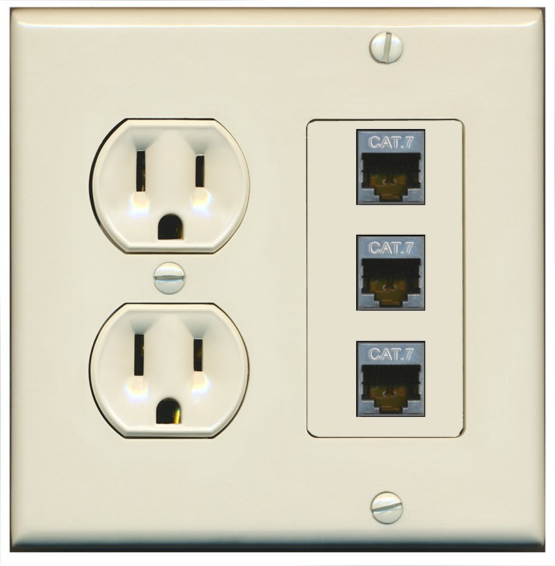 RiteAV 3 Port Cat7 Shielded Ethernet Wall Plate - Round Outlet [Light-Almond]