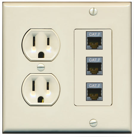 RiteAV 3 Port Cat7 Shielded Ethernet Wall Plate - Round Outlet [Light-Almond]