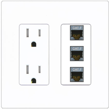 RiteAV 3 Port Cat7 Shielded Ethernet Wall Plate - Tamper-Resistant Outlet [Screwless White]