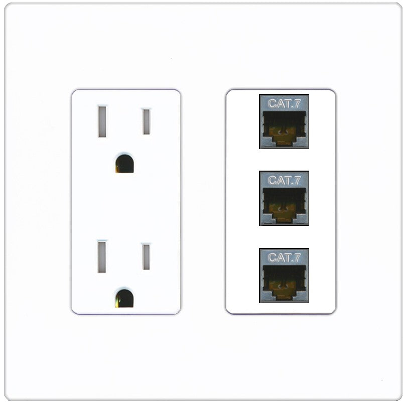 RiteAV 3 Port Cat7 Shielded Ethernet Wall Plate - Tamper-Resistant Outlet [Screwless White]