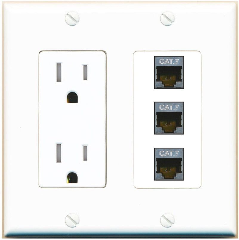 RiteAV 3 Port Cat7 Shielded Ethernet Wall Plate - Tamper-Resistant Outlet [White]