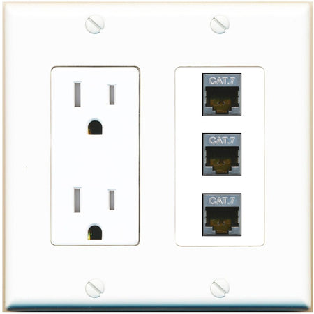 RiteAV 3 Port Cat7 Shielded Ethernet Wall Plate - Tamper-Resistant Outlet [White]