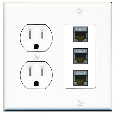 RiteAV 3 Port Cat7 Shielded Ethernet Wall Plate - Tamper Resistant Outlet [Round White]