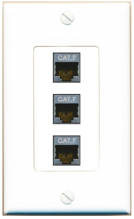 RiteAV 3 Port Cat7 Shielded Ethernet Wall Plate - 1 Gang Decorative [White]