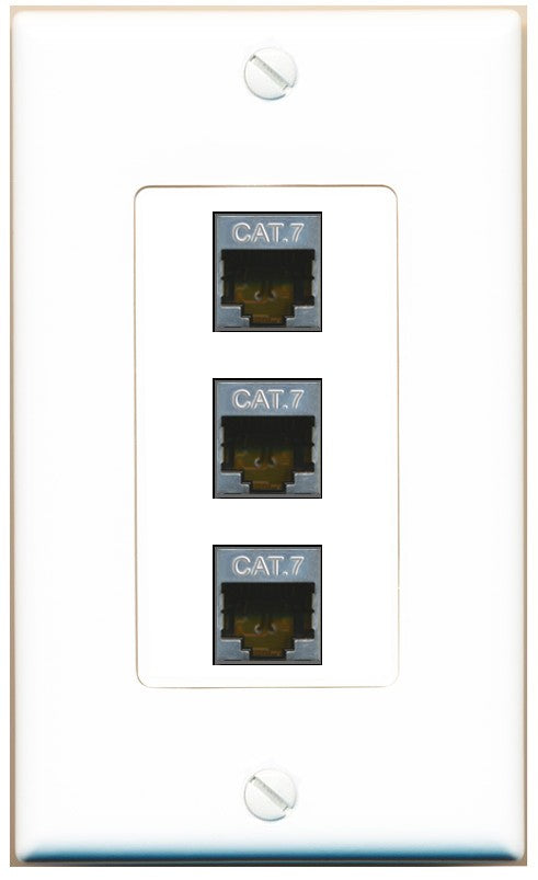 RiteAV 3 Port Cat7 Shielded Ethernet Wall Plate - 1 Gang Decorative [White]