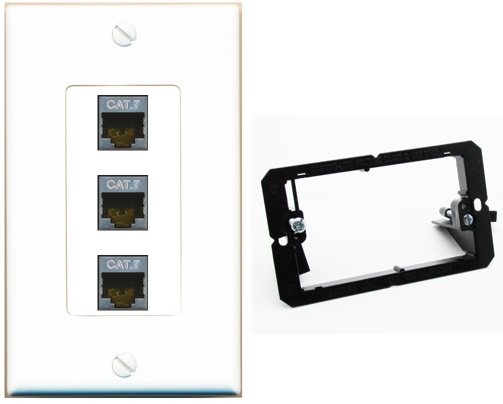 RiteAV 3 Port Cat7 Shielded Ethernet Wall Plate - Bracket [White]