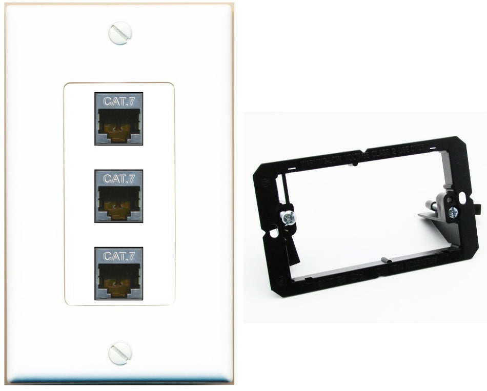 RiteAV 3 Port Cat7 Shielded Ethernet Wall Plate - Bracket [White]