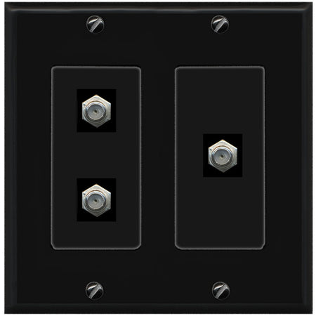 RiteAV - 3 Port Coax Cable TV- F-Type Wall Plate - 2 Gang [Black/Black]