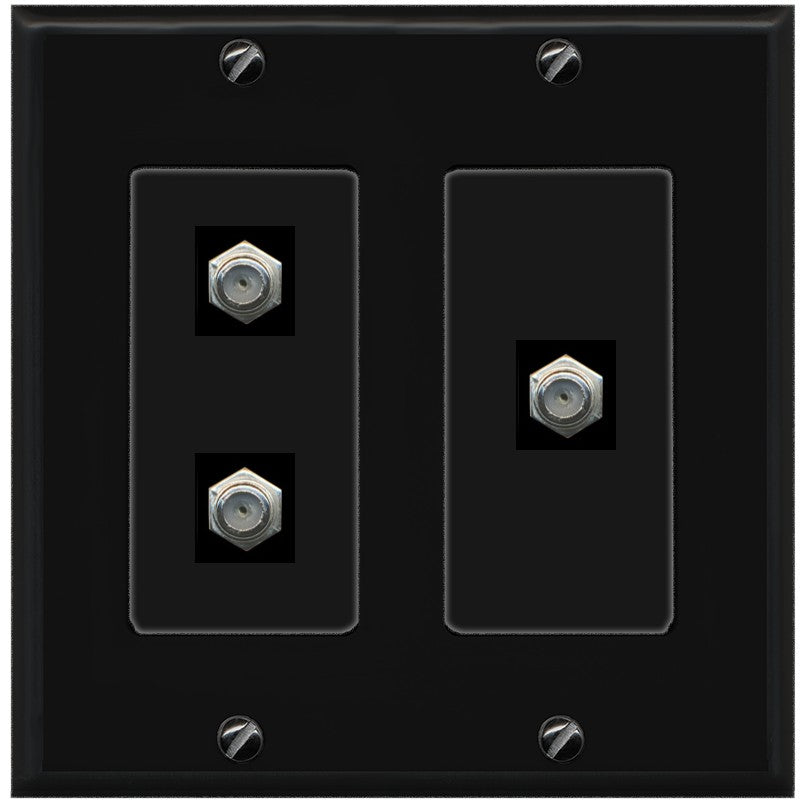 RiteAV - 3 Port Coax Cable TV- F-Type Wall Plate - 2 Gang [Black/Black]