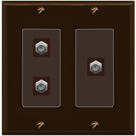 RiteAV - 3 Port Coax Cable TV- F-Type Wall Plate - 2 Gang [Brown/Brown]