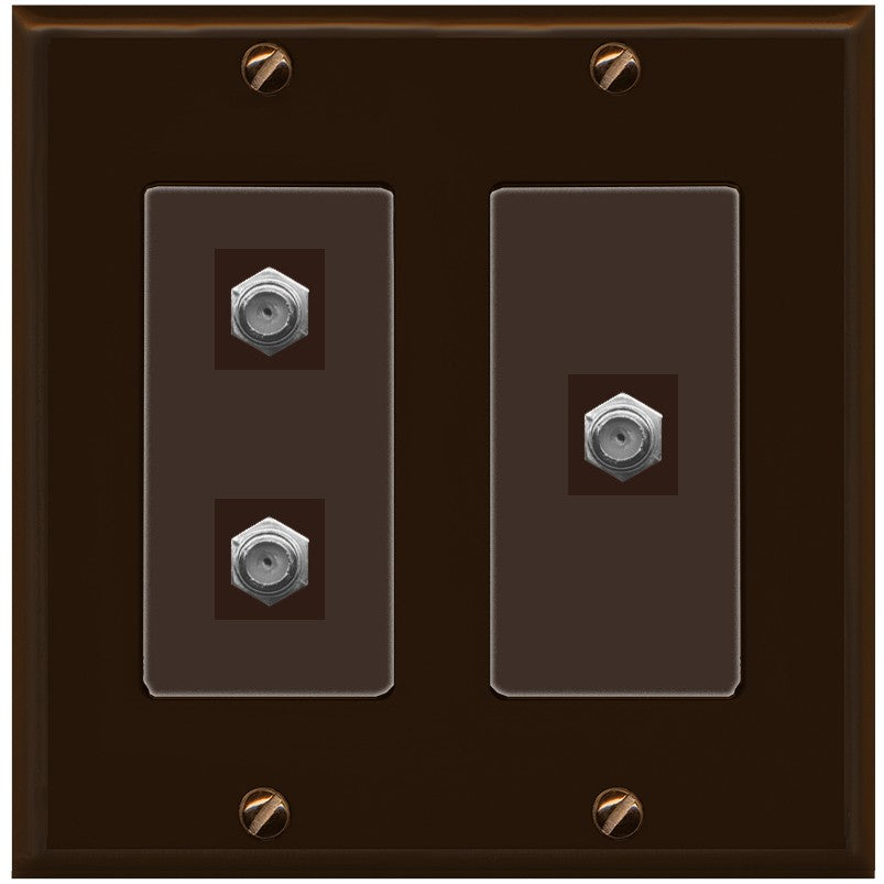 RiteAV - 3 Port Coax Cable TV- F-Type Wall Plate - 2 Gang [Brown/Brown]