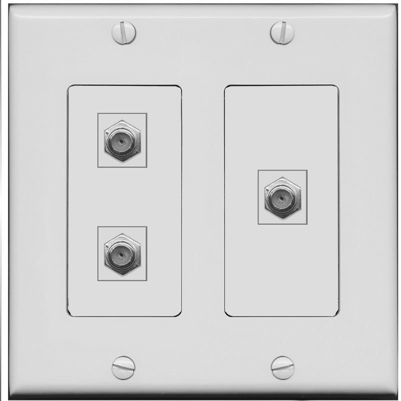 RiteAV - 3 Port Coax Cable TV- F-Type Wall Plate - 2 Gang [Gray/Gray]