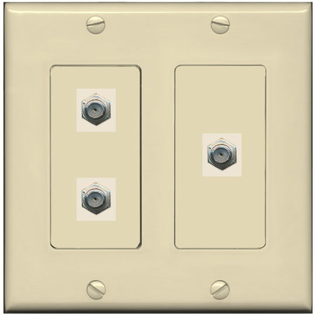 RiteAV - 3 Port Coax Cable TV- F-Type Wall Plate - 2 Gang [Ivory/Ivory]