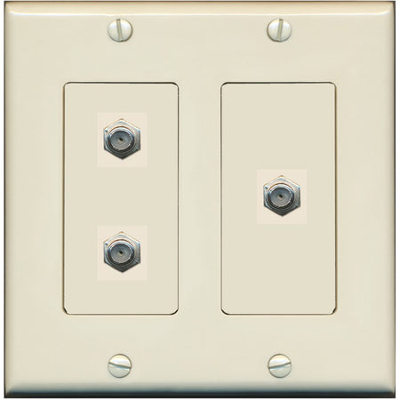 RiteAV - 3 Port Coax Cable TV- F-Type Wall Plate - 2 Gang [Light-Almond]