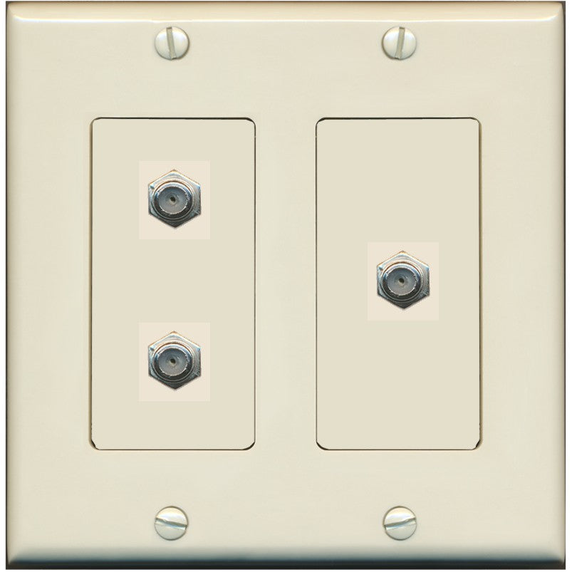 RiteAV - 3 Port Coax Cable TV- F-Type Wall Plate - 2 Gang [Light-Almond]
