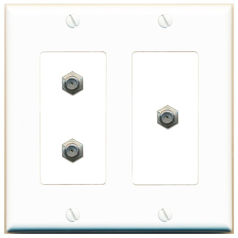 RiteAV - 3 Port Coax Cable TV- F-Type Wall Plate - 2 Gang [White]