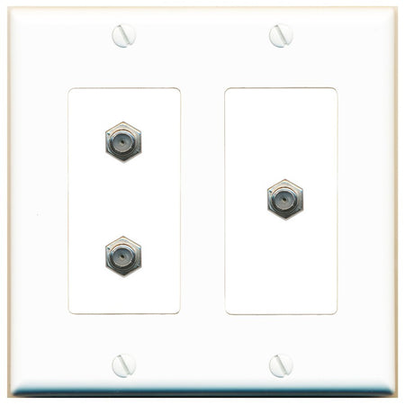 RiteAV - 3 Port Coax Cable TV- F-Type Wall Plate - 2 Gang [White]