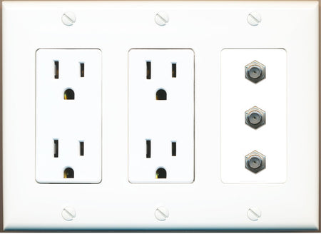RiteAV - 3 Port Coax Cable TV- F-Type Wall Plate - 3 Gang 2 Outlet [White]