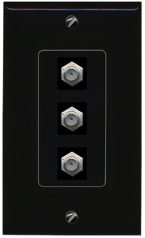 RiteAV - 3 Port Coax Cable TV- F-Type Wall Plate - 1 Gang Decorative [Black/Black]