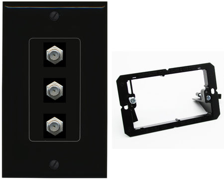 RiteAV - 3 Port Coax Cable TV- F-Type Wall Plate - Bracket [Black/Black]