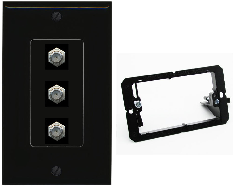 RiteAV - 3 Port Coax Cable TV- F-Type Wall Plate - Bracket [Black/Black]