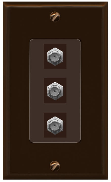 RiteAV - 3 Port Coax Cable TV- F-Type Wall Plate - 1 Gang Decorative [Brown/Brown]