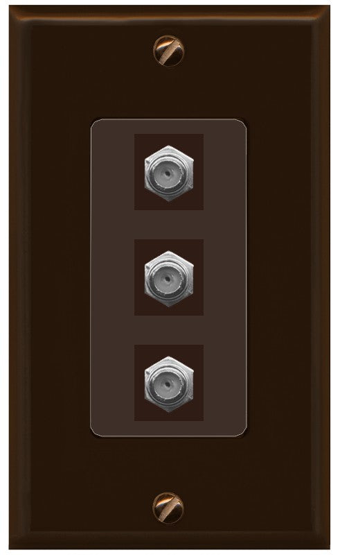 RiteAV - 3 Port Coax Cable TV- F-Type Wall Plate - 1 Gang Decorative [Brown/Brown]