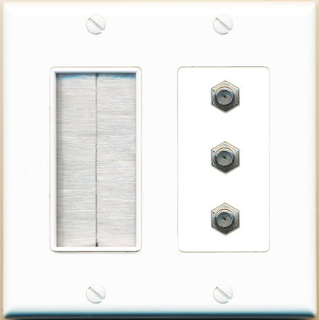 RiteAV - 3 Port Coax Cable TV- F-Type Wall Plate - Brush [White]